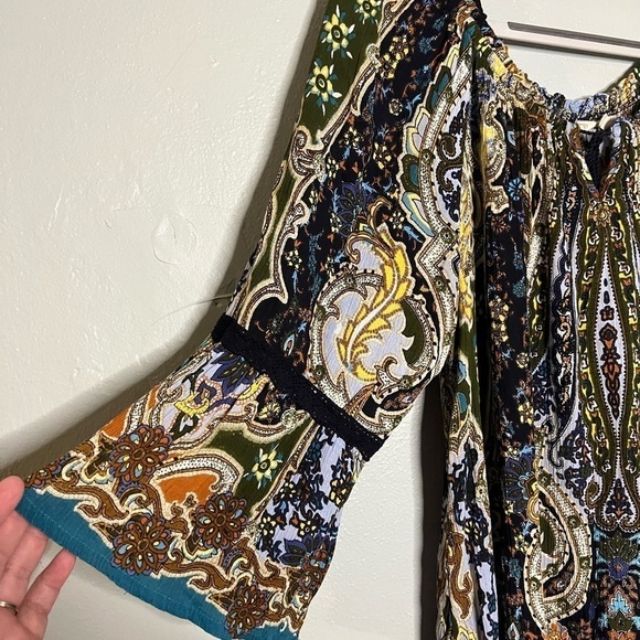Soft Surroundings paisley boho peasant tie blouse flare sleeve - Picture 5 of 5